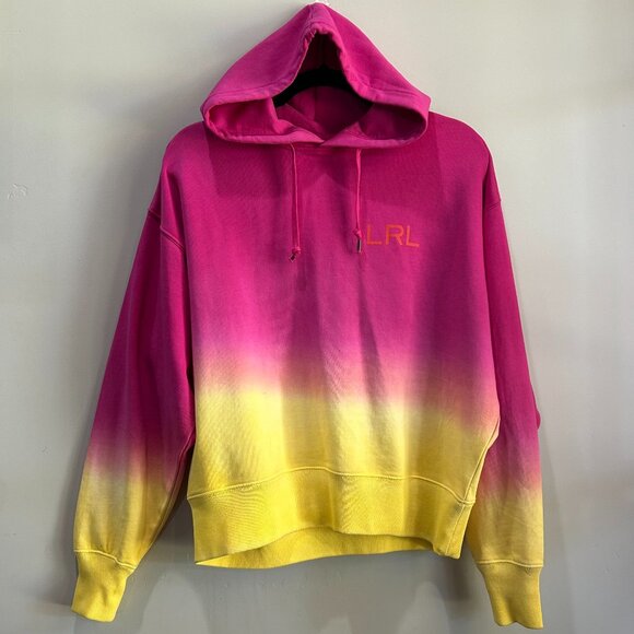 Lauren Ralph Lauren Dip-Dyed French Terry Hoodie Pink/Yellow Size Medium Women - Picture 4 of 16